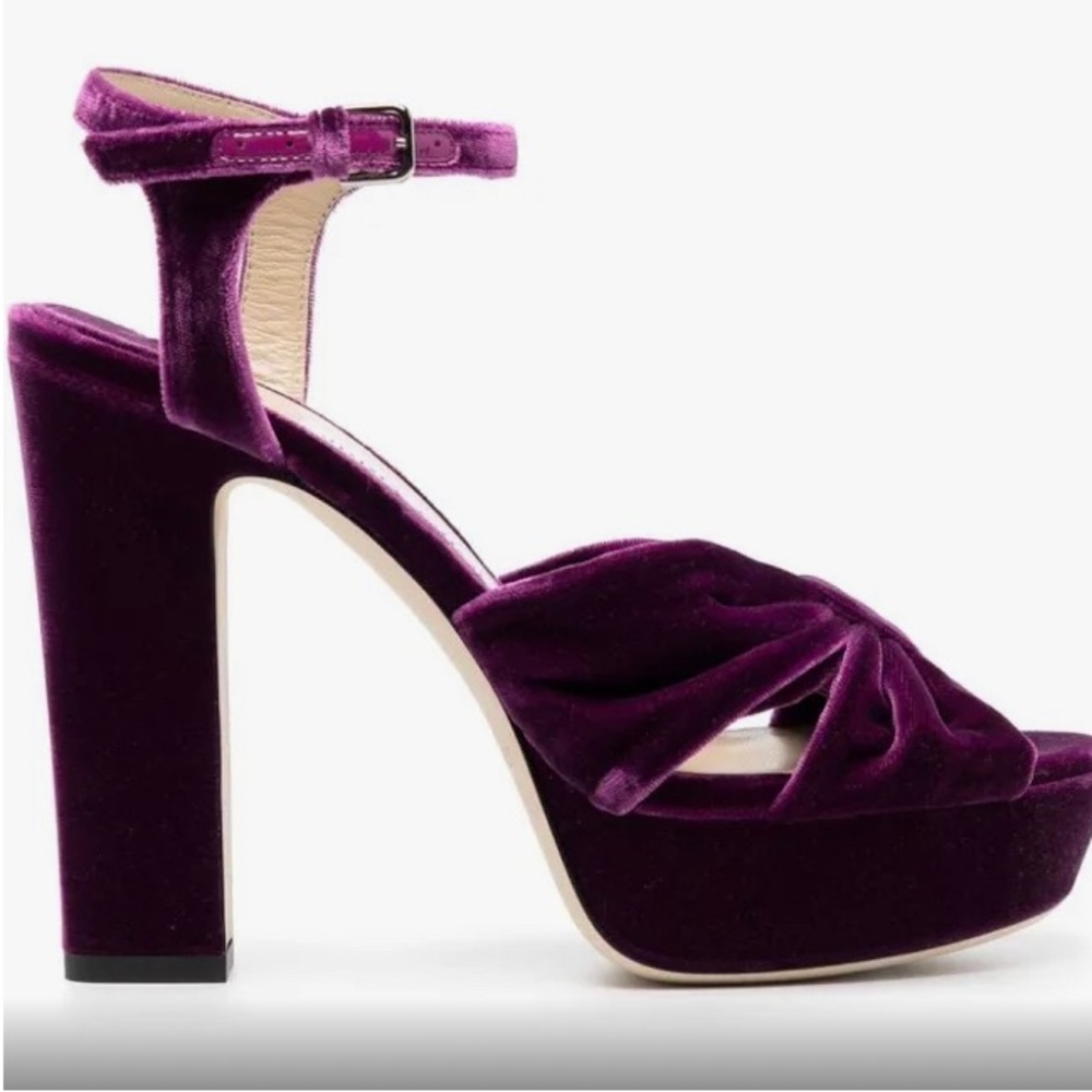 JIMMY CHOO HELOISE SANDAL IN BOYSENBERRY VELVET SIZE 37 1/5